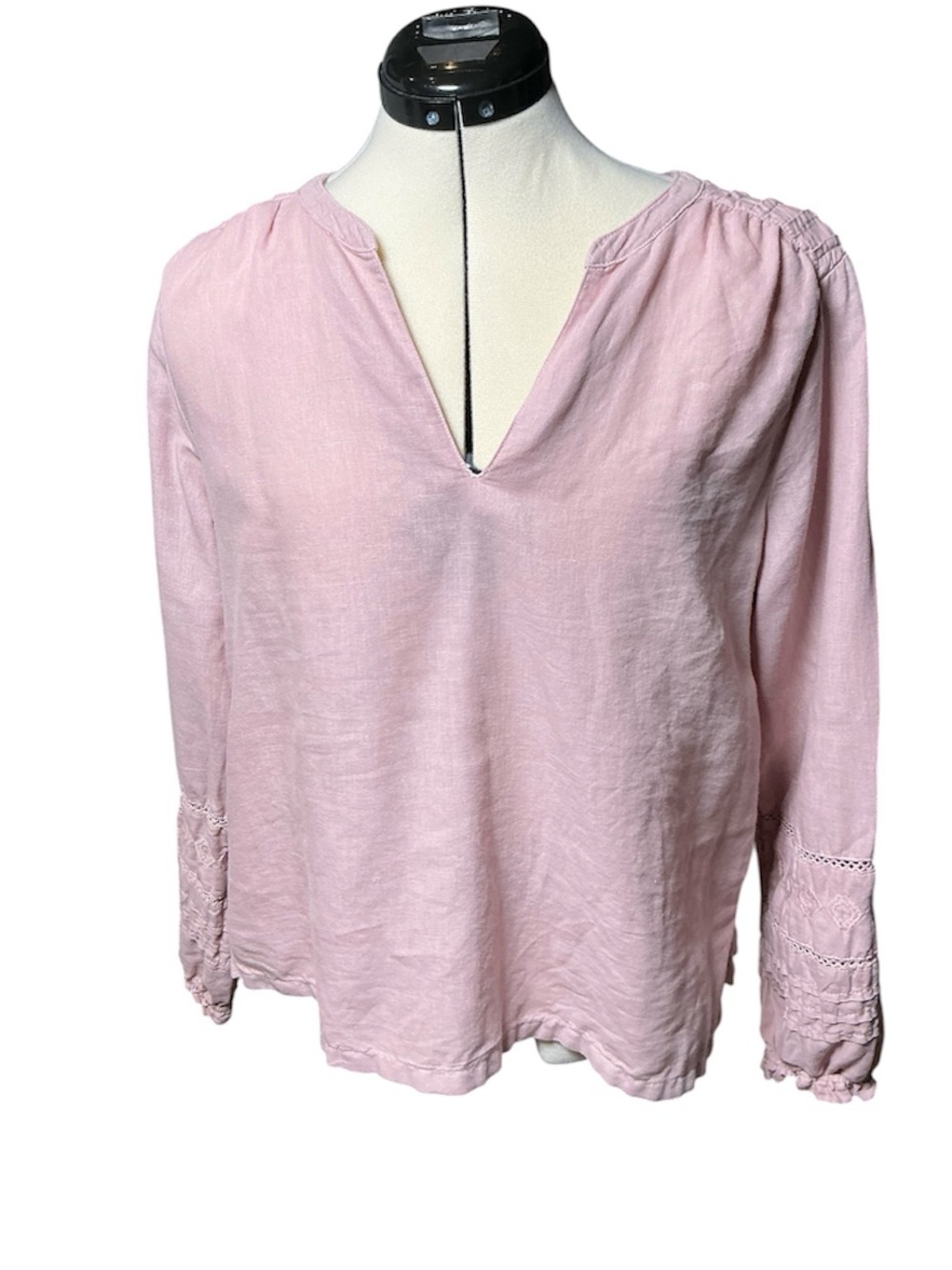 Rachel Zoe Soft blush Pink V-Neck Long Sleeve linen shirt